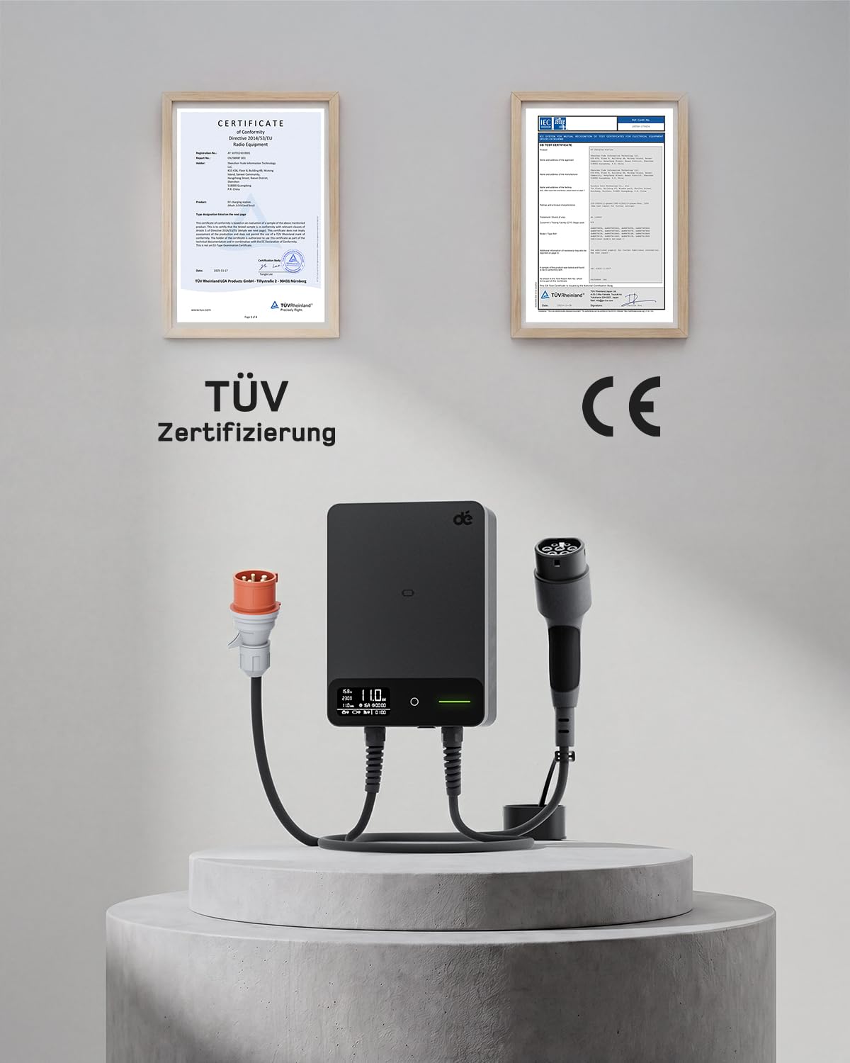 Wallbox 11kW, App, Typ 2 7,5m, 3 Phasen 400V, Schwarz, Kabelhalter, RCD Typ A 30mA AC/6mA DC, IP54, §14a EnWG