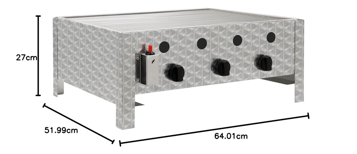 Edelstahl Gastrobräter 3 flammig 64 x 52 x 27 cm Gasgrill Wurstbrater Tischgrill Gastrogrill