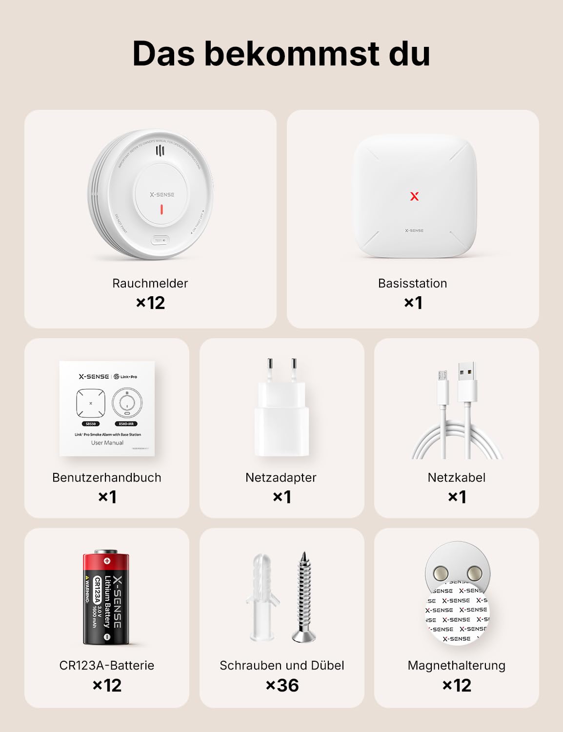 Rauchmelder SBS50 XS0D MR121 12er Set Magnethalterung App steuerbar Home Assistant austauschbare Batterie