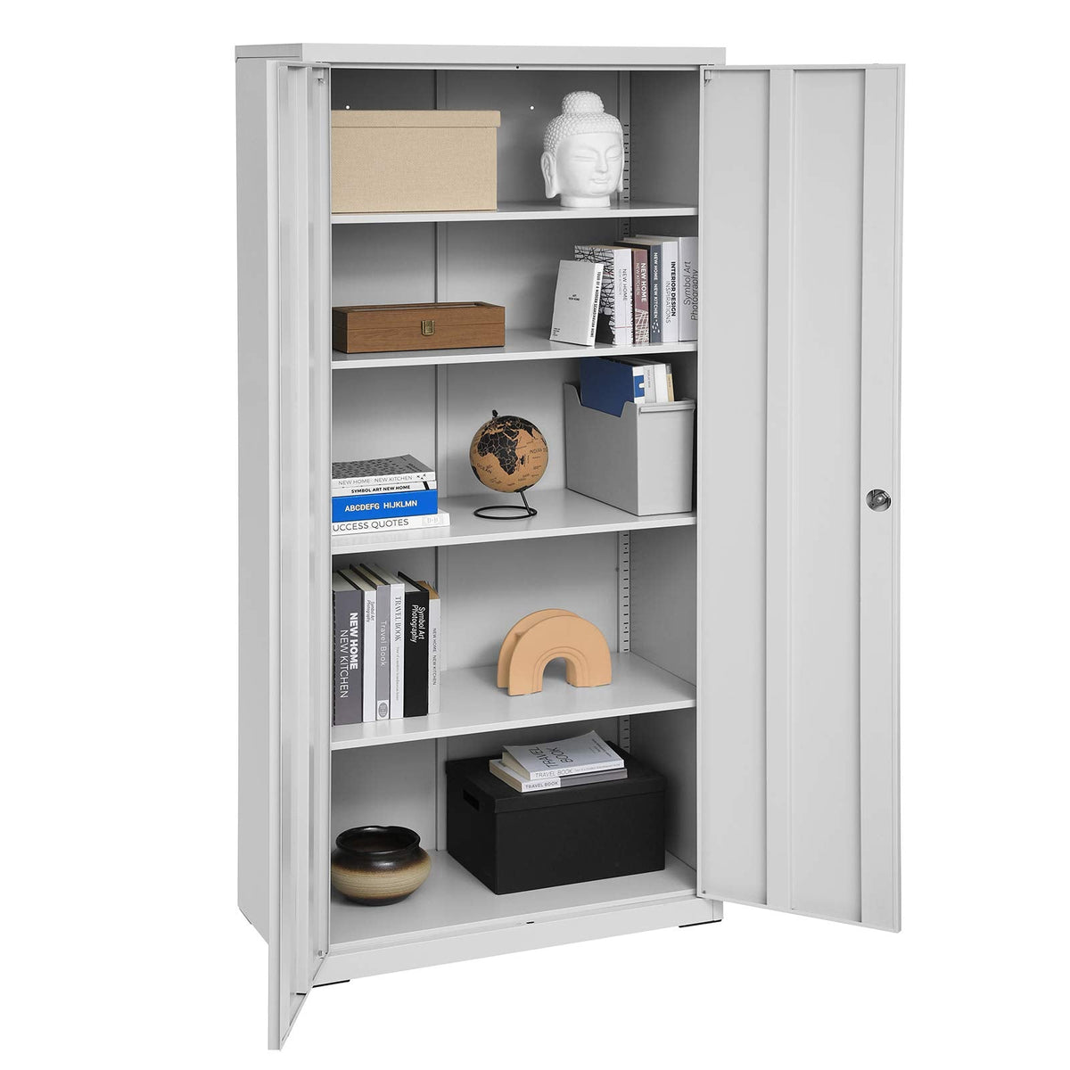 Aktenschrank mit Doppeltüren und Schloss mit 5 Ebenen und verstellbaren Ablagen 80 x 40 x 180 cm