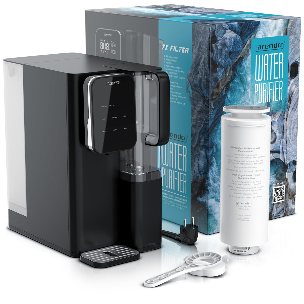 Osmoseanlage 99,99% reines Wasser, 7 Stufen Filter (5+2), montagefrei, Heißwasserspender 40 bis 100 °C, TDS