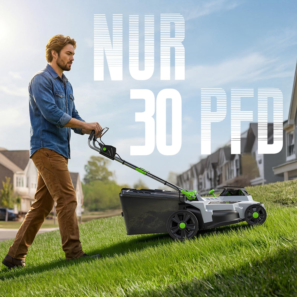 Akku Rasenmäher 40V 2x20V 43cm 500m² brushless mulch kit 50L Fangkorb 6 Schnitthöhen 2x4,0Ah mit Ladegerät