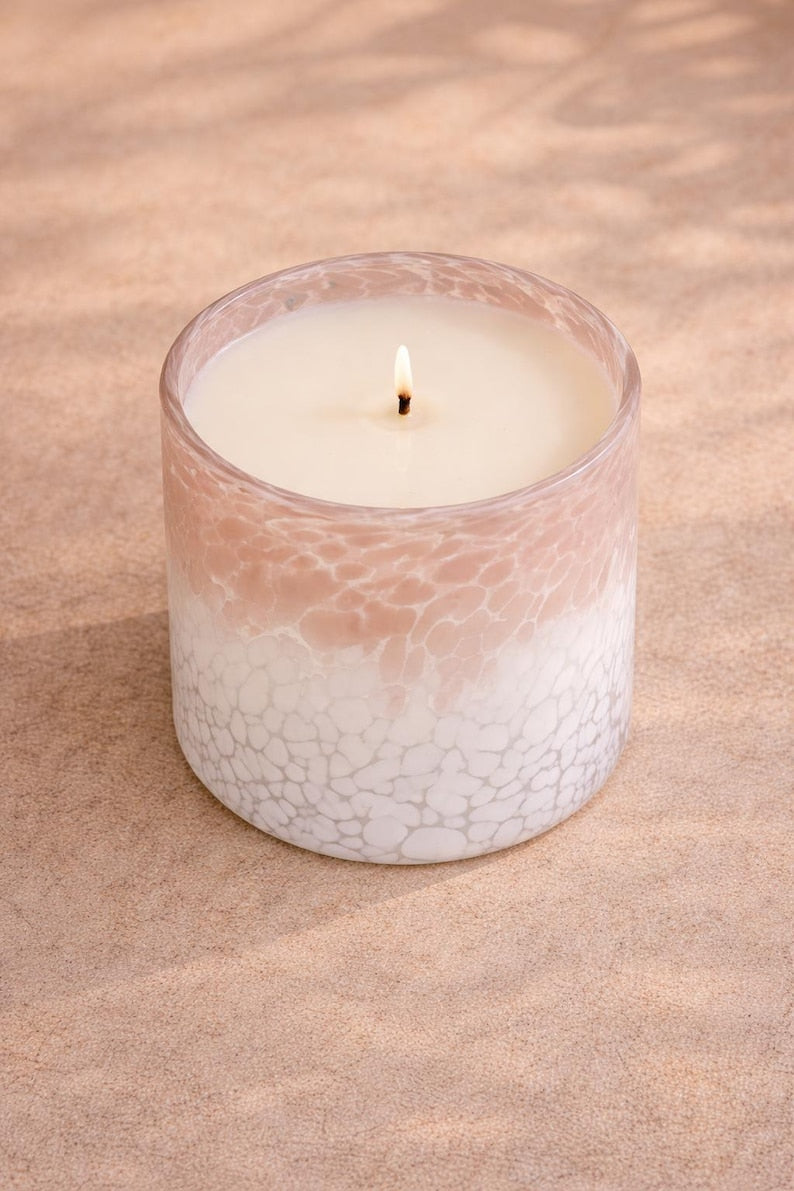 Duftkerze im Glas Rosa Weiß Pastell, Handgegossene Kerze im Designglas, 390 ml, 95x105 mm Home Decor