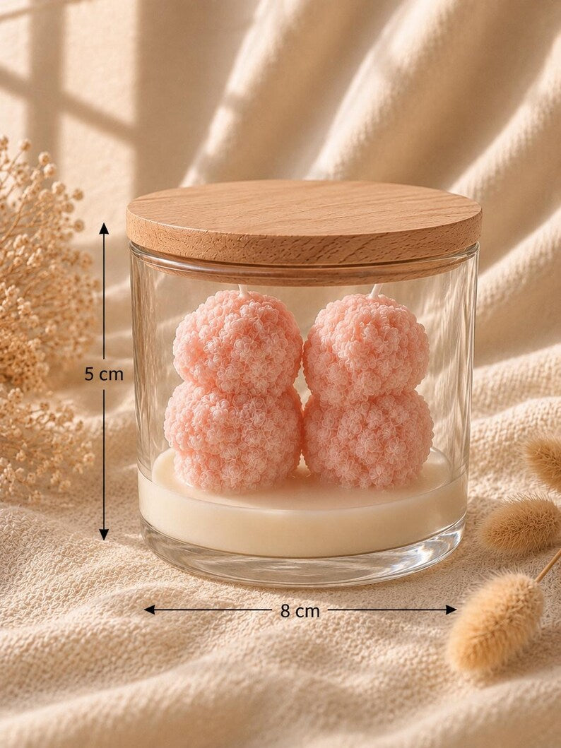Rapswachs Kerze im Glas mit Holzdeckel – Rosenbären in Pastell – Deko Geschenk