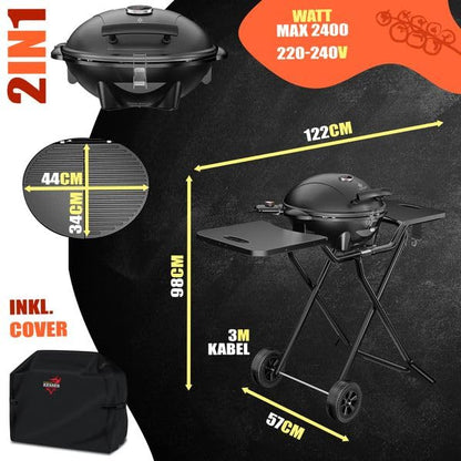 Elektrogrill 2in1 Tischgrill und Standgrill, 2400 W, Thermostat, Antihaftbeschichtung, für innen und außen