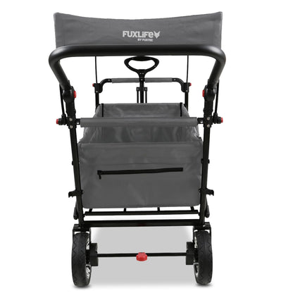 Platzsparender faltbarer Bollerwagen FX-CT700 Grau, Bremsen, Polstersitz, höhenverstellbarer Griff, für Ausflug