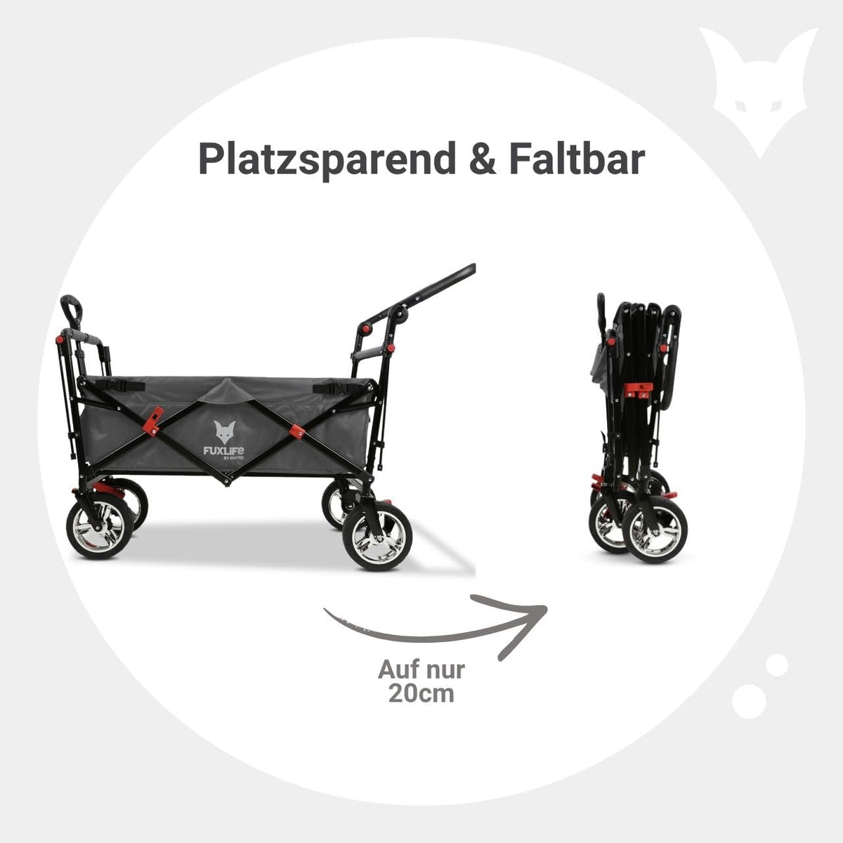 Platzsparender faltbarer Bollerwagen FX-CT700 Grau, Bremsen, Polstersitz, höhenverstellbarer Griff, für Ausflug