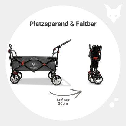 Platzsparender faltbarer Bollerwagen FX-CT700 Grau, Bremsen, Polstersitz, höhenverstellbarer Griff, für Ausflug