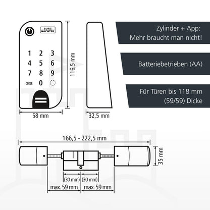 Elektronisches Türschloss ENTRYeasy 7602 FP Zylinder Keypad App Fingerprint Pincode Funkschlüssel Edelstahl