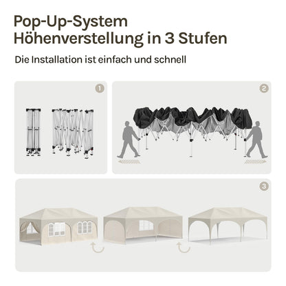 Faltpavillon 3x6m Pop up 6 Seitenwänden Partyzelt Beige UPF 50+ wasserdicht höhenverstellbar windstabil