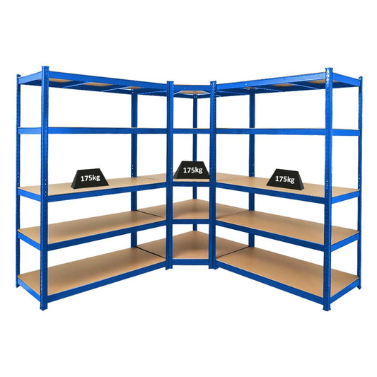 Eckregal Ragnar 1x 180x90x60cm und Taurus 2x 180x120x60cm Blau Fachlast 175kg Kellerregal Steckregal