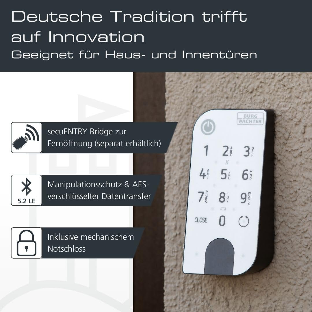 Elektronisches Türschloss ENTRYeasy 7601 PIN Zylinder Tastenfeld App Pincode Funkschlüssel Schwarz Edelstahl