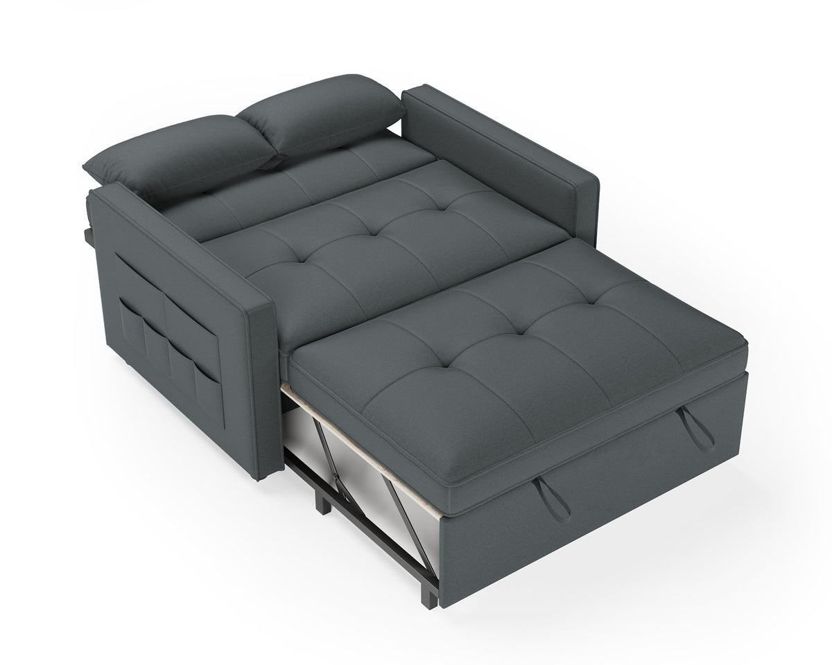 3 in 1 Schlafsofa 186 x 122 cm, Grau, verstellbare Rückenlehne, 12 cm Komfortpolster, Massivholz Metallrahmen