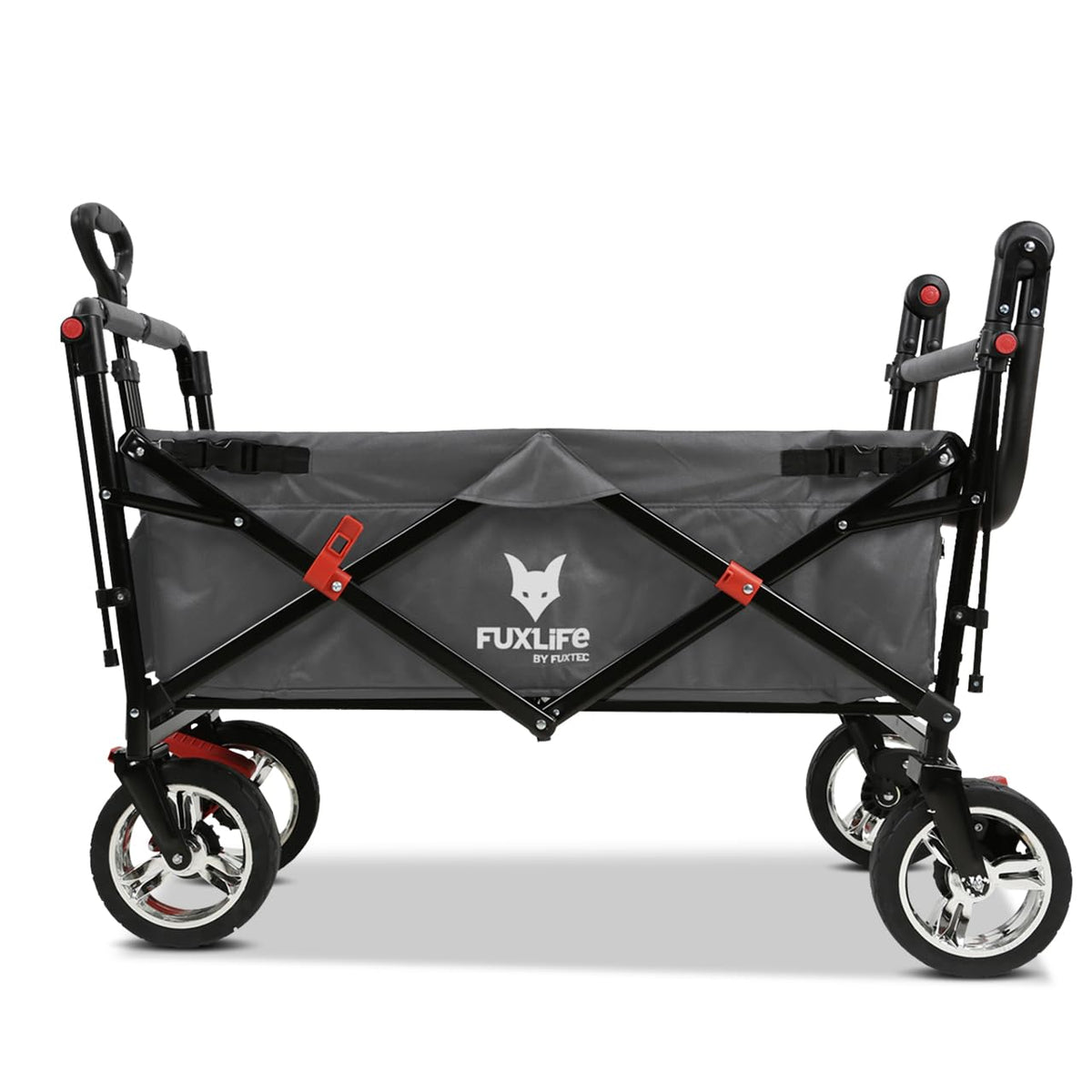 Platzsparender faltbarer Bollerwagen FX-CT700 Grau, Bremsen, Polstersitz, höhenverstellbarer Griff, für Ausflug