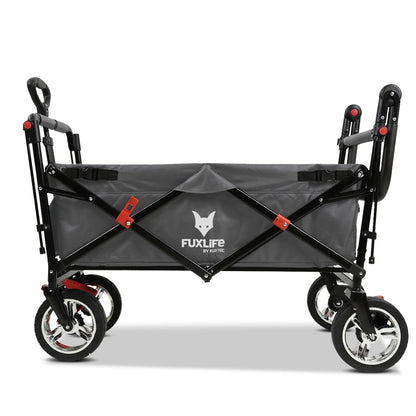 Platzsparender faltbarer Bollerwagen FX-CT700 Grau, Bremsen, Polstersitz, höhenverstellbarer Griff, für Ausflug