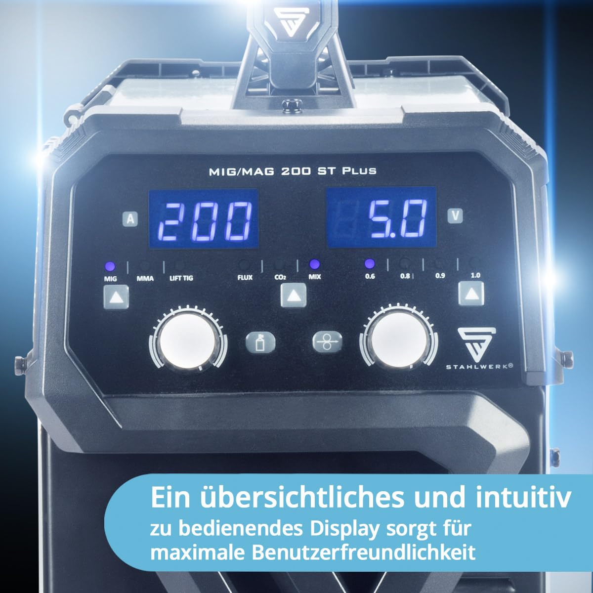 Schutzgasschweißgerät MIG/MAG 200 ST, IGBT Inverter, 200 A, synergischer Drahtvorschub, FLUX, Lift TIG, MMA