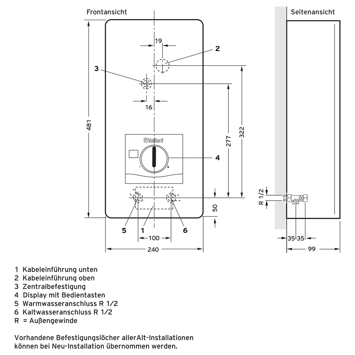 Durchlauferhitzer VED E 24/8 druckfest 24kW 400V stufenlos regelbar Digitalanzeige 0010023779 Energieklasse A