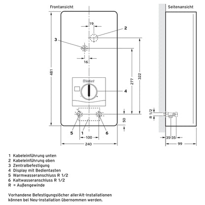 Durchlauferhitzer VED E 24/8 druckfest 24kW 400V stufenlos regelbar Digitalanzeige 0010023779 Energieklasse A