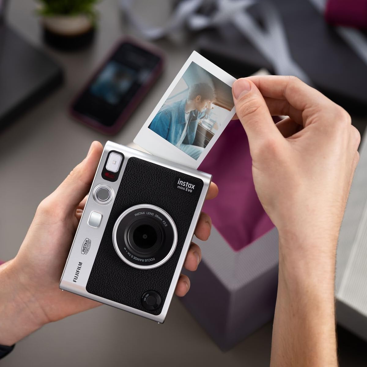 Mini EVO Hybrid Instant Camera Black with LCD Display USB-C Charging and Multiple Lens Effects