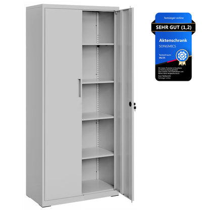 Aktenschrank mit Doppeltüren und Schloss mit 5 Ebenen und verstellbaren Ablagen 80 x 40 x 180 cm