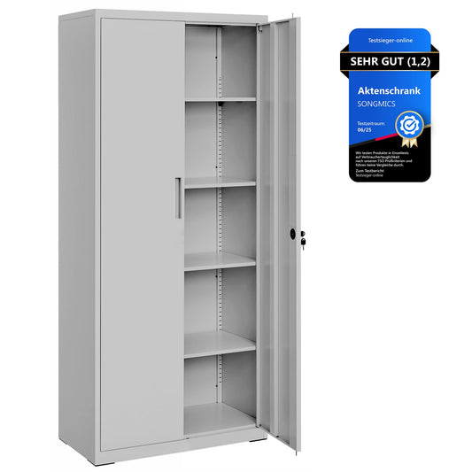 Aktenschrank mit Doppeltüren und Schloss mit 5 Ebenen und verstellbaren Ablagen 80 x 40 x 180 cm