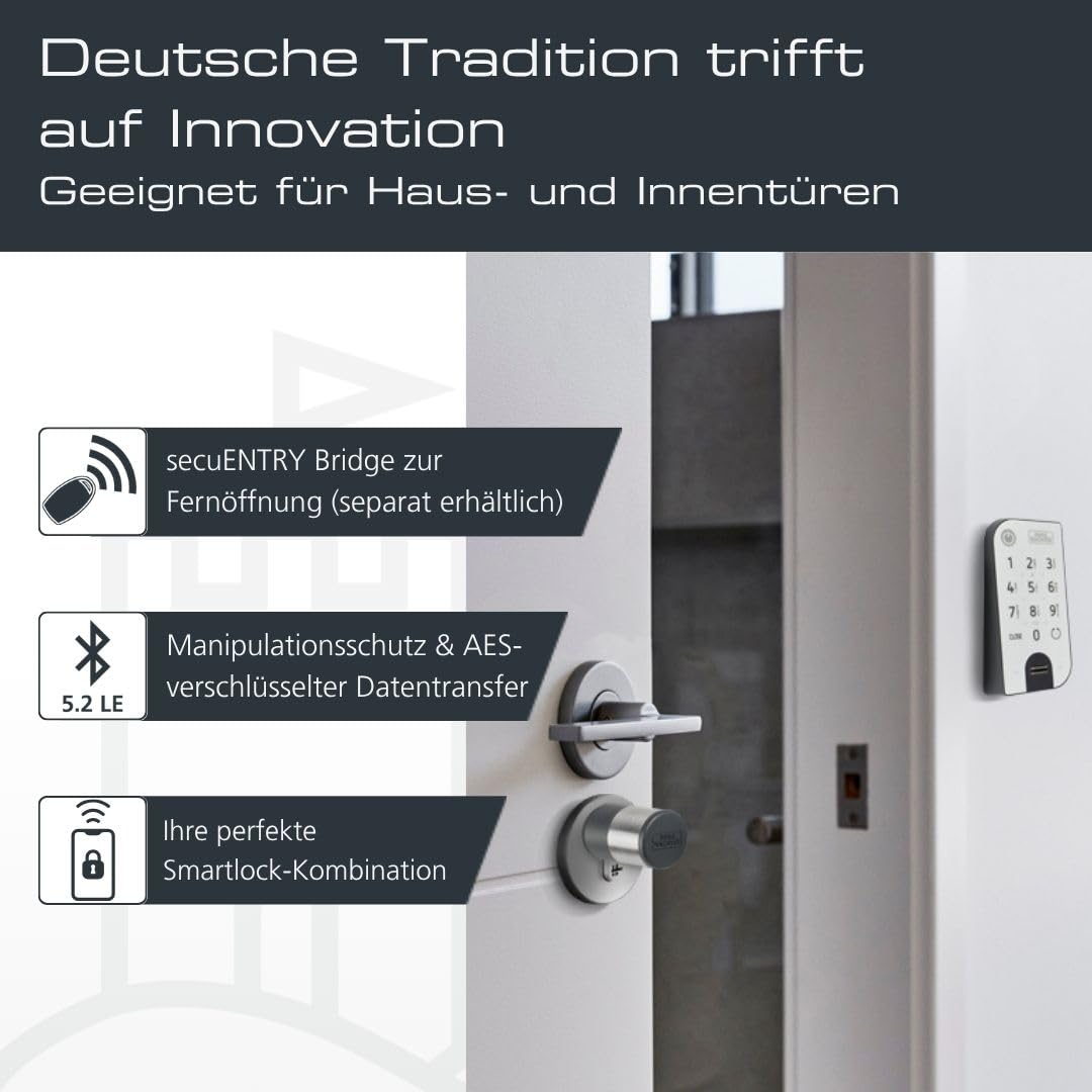 Elektronisches Türschloss ENTRYeasy 7602 FP Zylinder Keypad App Fingerprint Pincode Funkschlüssel Edelstahl