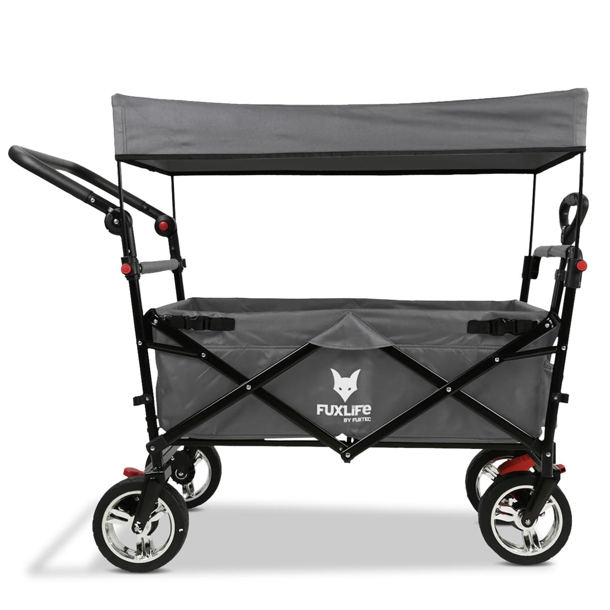 Platzsparender faltbarer Bollerwagen FX-CT700 Grau, Bremsen, Polstersitz, höhenverstellbarer Griff, für Ausflug
