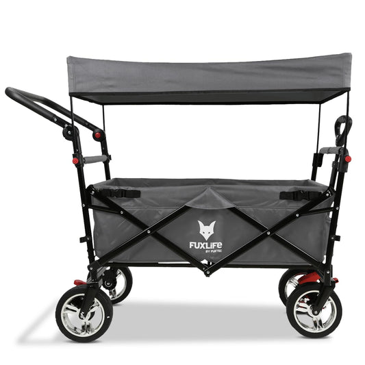 Platzsparender faltbarer Bollerwagen FX-CT700 Grau, Bremsen, Polstersitz, höhenverstellbarer Griff, für Ausflug