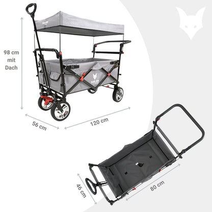 Platzsparender faltbarer Bollerwagen FX-CT700 Grau, Bremsen, Polstersitz, höhenverstellbarer Griff, für Ausflug
