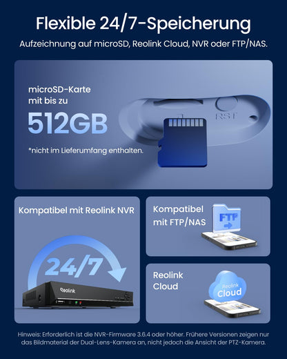 3 Objektiv PoE Außenkamera, OMVI 3i PoE, 10MP 180°, 4K PT Auto Tracking, KI Suche, Perimeter, Farb & IR, 24/7