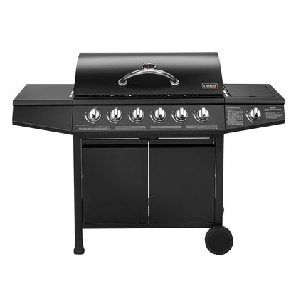 Basic 6 plus 1 BBQ Gasgrill Grillwagen mit Edelstahlbrenner und Seitenkocher für Garten und Terrasse