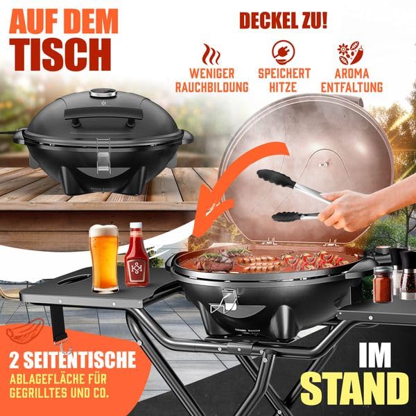 Elektrogrill 2in1 Tischgrill und Standgrill, 2400 W, Thermostat, Antihaftbeschichtung, für innen und außen
