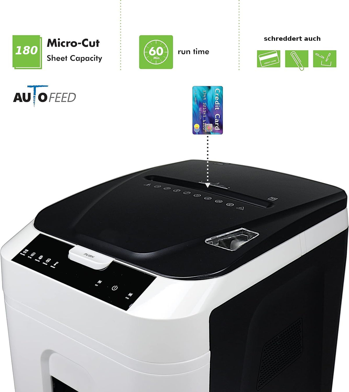 Autofeed P4 Aktenvernichter 180 Blatt Kreuzschnitt Autoabschaltung 58 dB 32 Liter Touchdisplay DSGVO konform