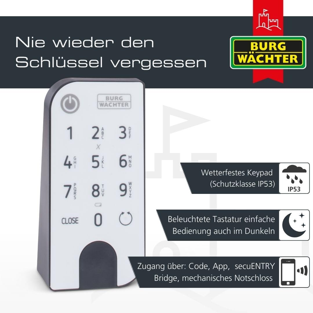 Elektronisches Türschloss ENTRYeasy 7601 PIN Zylinder Tastenfeld App Pincode Funkschlüssel Schwarz Edelstahl