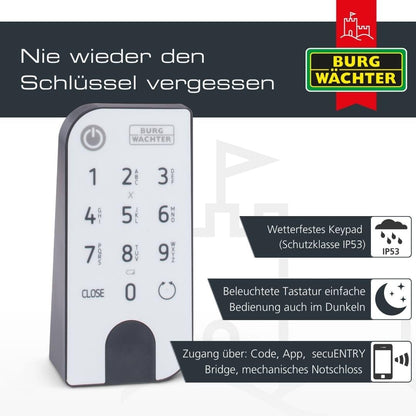 Elektronisches Türschloss ENTRYeasy 7601 PIN Zylinder Tastenfeld App Pincode Funkschlüssel Schwarz Edelstahl