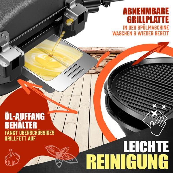 Elektrogrill 2in1 Tischgrill und Standgrill, 2400 W, Thermostat, Antihaftbeschichtung, für innen und außen