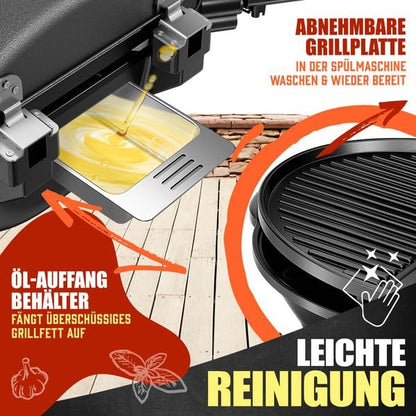 Elektrogrill 2in1 Tischgrill und Standgrill, 2400 W, Thermostat, Antihaftbeschichtung, für innen und außen