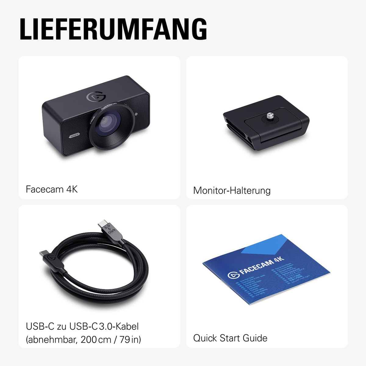 Facecam 4K 4K60 Studio Webcam DSLR ähnlich Sony STARVIS 2 Sensor 49 mm Objektivfilter unkomprimiert HDR USB-C