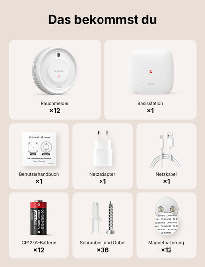 Rauchmelder SBS50 XS0D MR121 12er Set Magnethalterung App steuerbar Home Assistant austauschbare Batterie