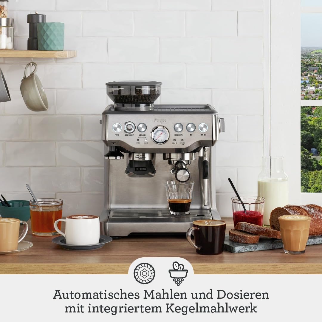 Barista Express Kaffeemaschine mit Mahlwerk und Milchaufschäumer, automatisches Mahlen, Milchschaum, schwarz