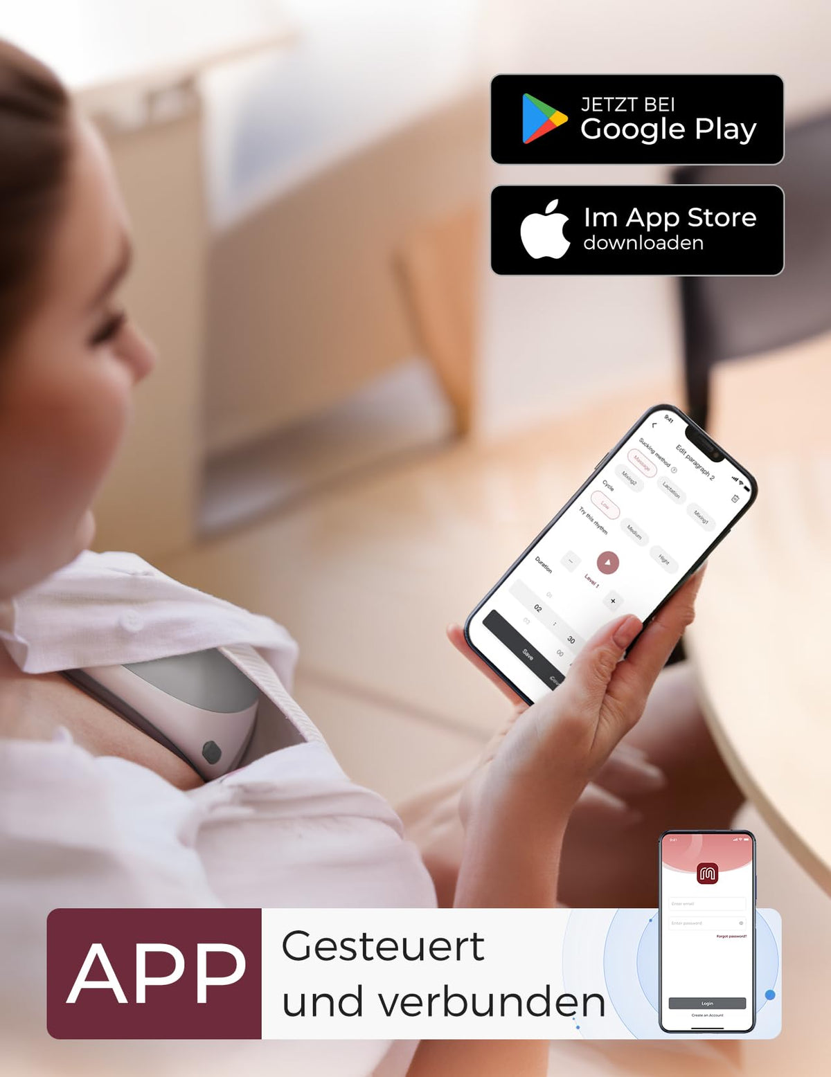 M9 Mobile Flow Elektro-Milchpumpe, handsfree, 2er-Pack rot, App-Steuerung, 15 Stufen, 24 mm Brusthaube, 150 ml