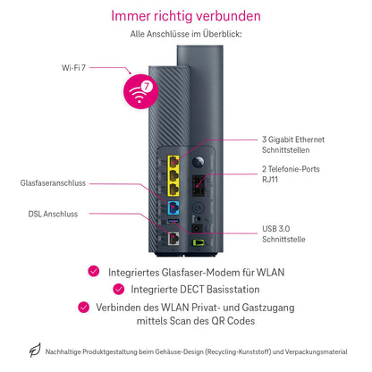 Speedport 7 WiFi 7 Router, Glasfasermodem, 6.760 Mbit/s, Mesh, SmartHome Basis, ideal für Entertain TV in 4K