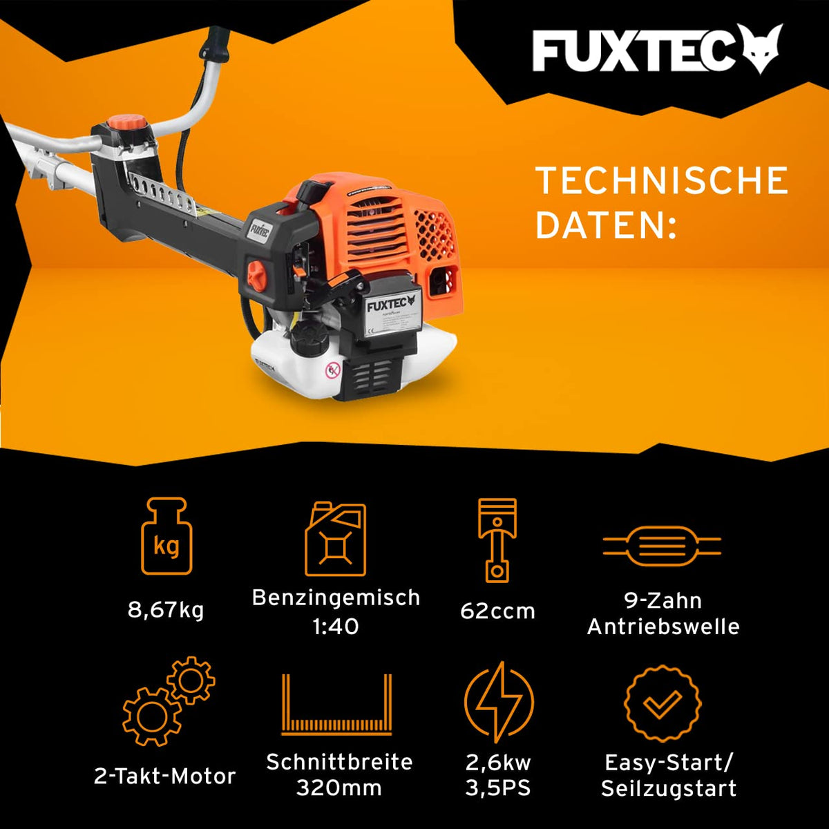 Profi Benzin Motorsense Freischneider FXPS162 62ccm 2 Takt mit Faden Komfort Tragegurt Antivibrationssystem