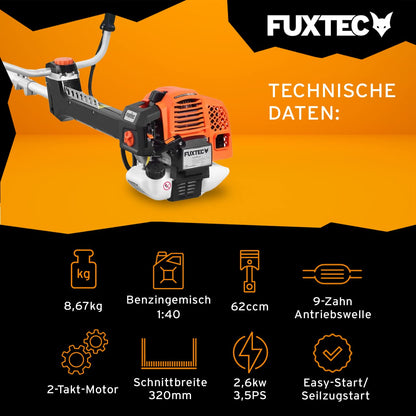 Profi Benzin Motorsense Freischneider FXPS162 62ccm 2 Takt mit Faden Komfort Tragegurt Antivibrationssystem