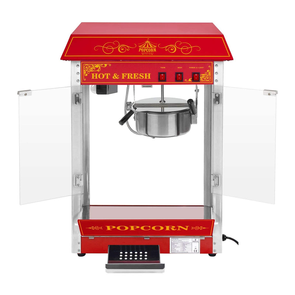 Leistungsstarke Popcornmaschine 1500 Watt 5 kg pro Stunde Retro Vintage Design Rot für Gewerbe