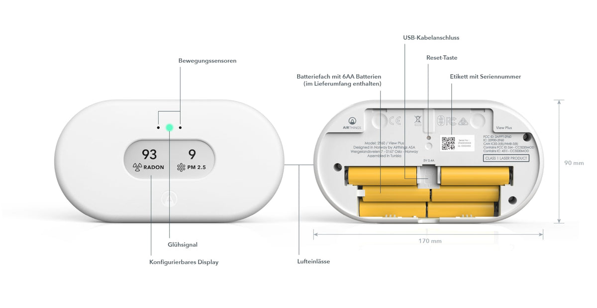 View Plus 2960 intelligenter Radonluftqualitätsmesser Feinstaub CO2 VOC Luftfeuchtigkeit Temperatur