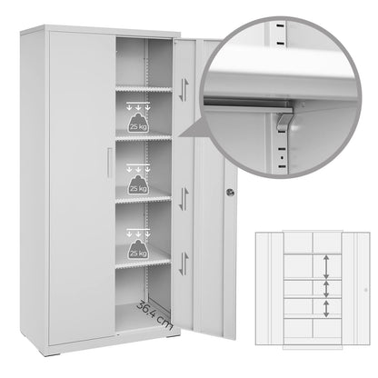 Aktenschrank mit Doppeltüren und Schloss mit 5 Ebenen und verstellbaren Ablagen 80 x 40 x 180 cm