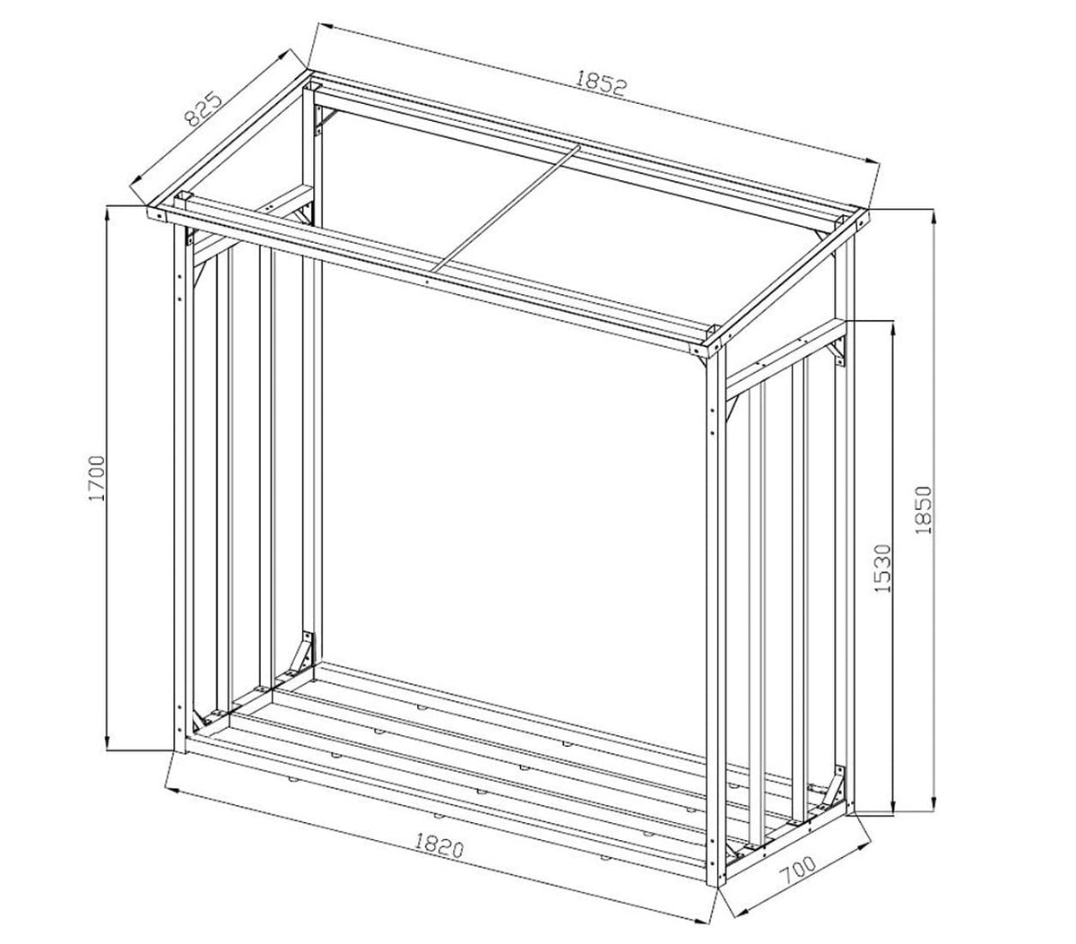 Metall Kaminholzregal außen 185x70x185 cm Pro 40 mm Stahlprofil Anthrazit wetterfest XXL 2,3 m³ Stapelhilfe