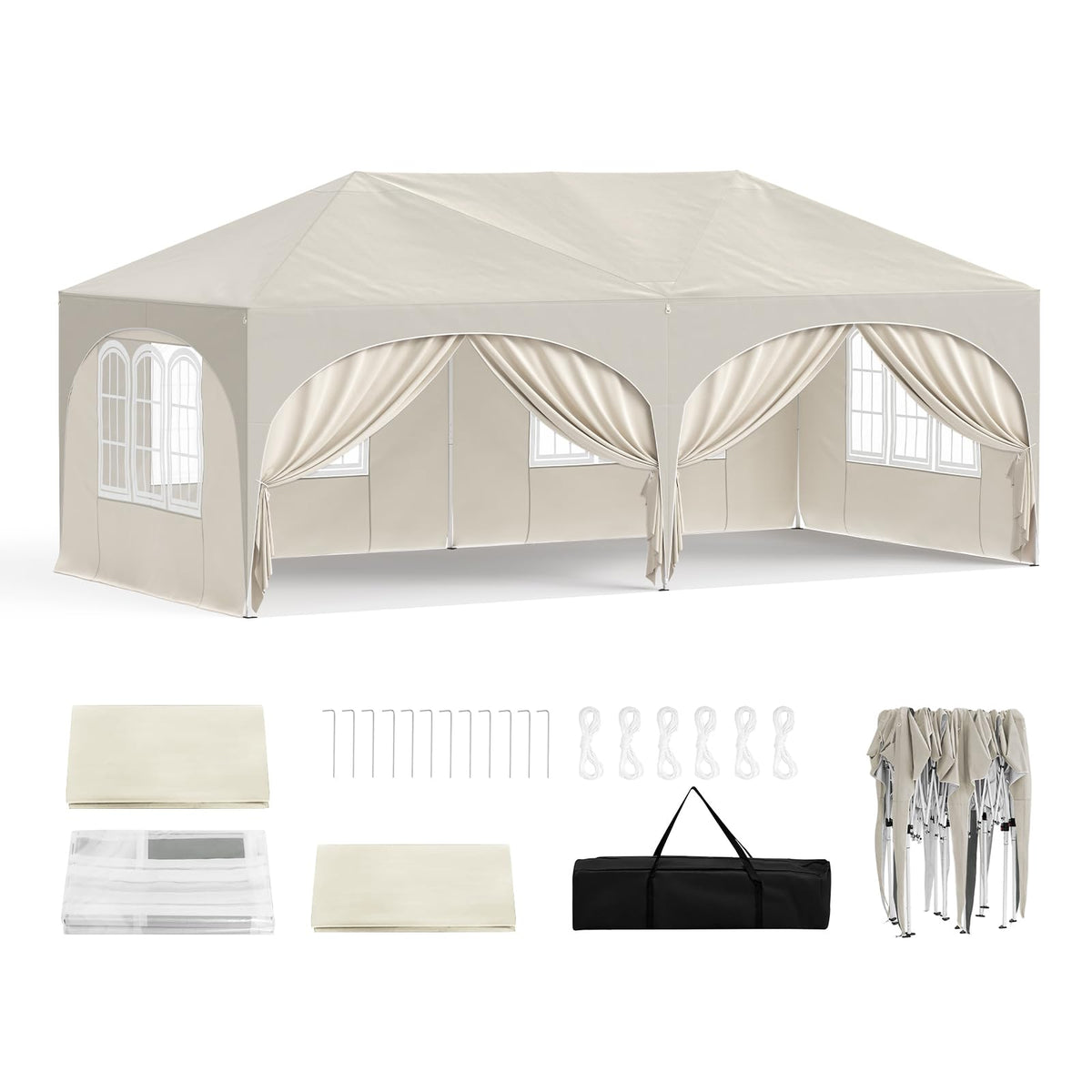 Faltpavillon 3x6m Pop up 6 Seitenwänden Partyzelt Beige UPF 50+ wasserdicht höhenverstellbar windstabil