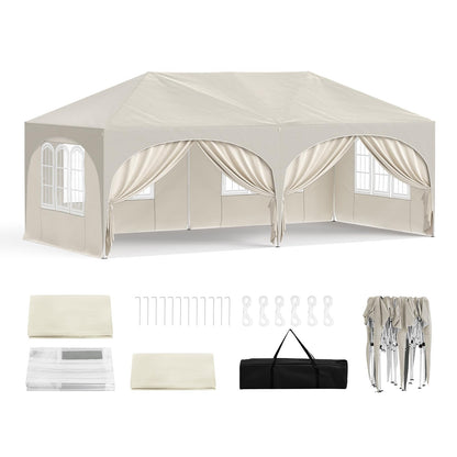 Faltpavillon 3x6m Pop up 6 Seitenwänden Partyzelt Beige UPF 50+ wasserdicht höhenverstellbar windstabil